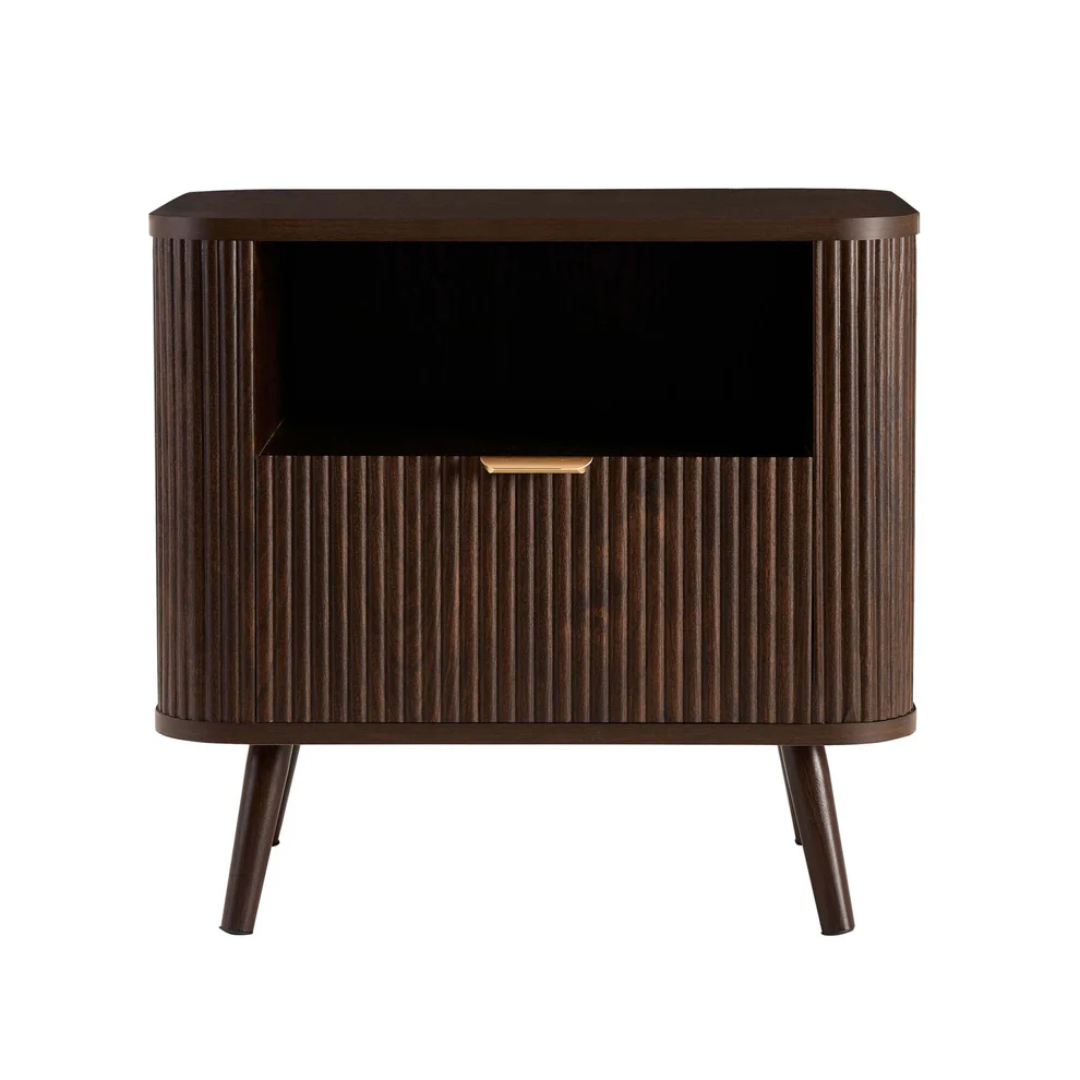 Open Shelf Dark Wooden Bedside Table