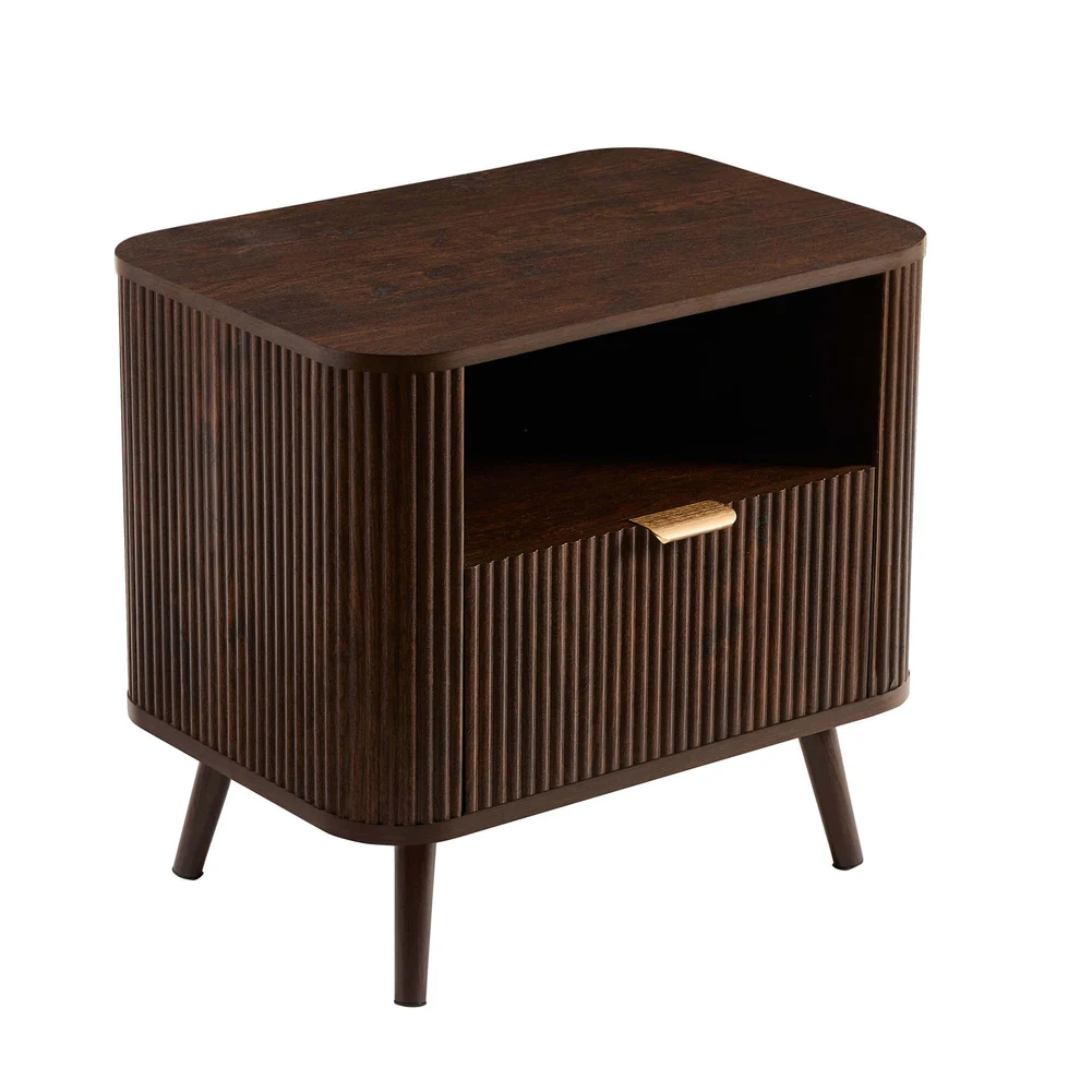 Open Shelf Dark Wooden Bedside Table