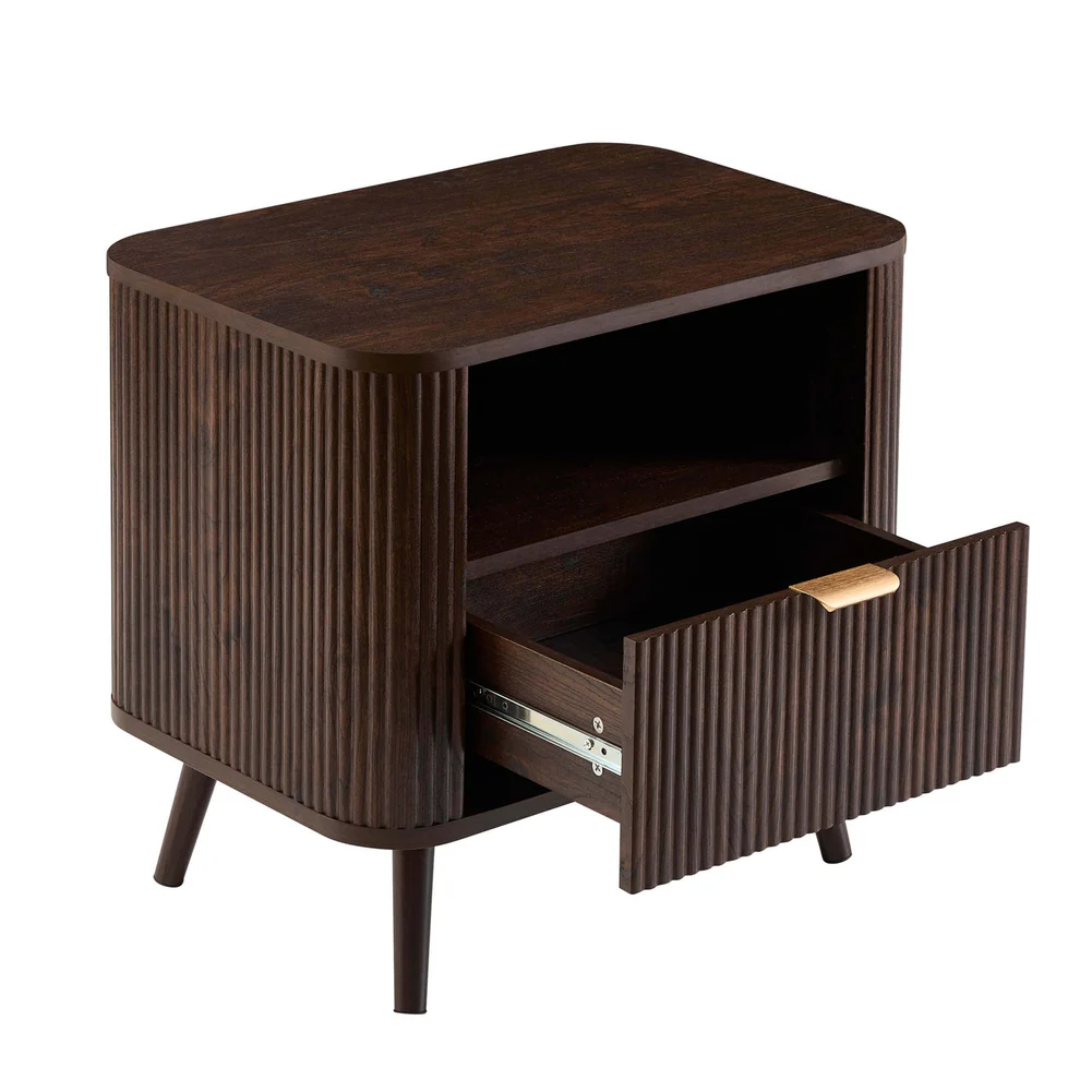 Open Shelf Dark Wooden Bedside Table