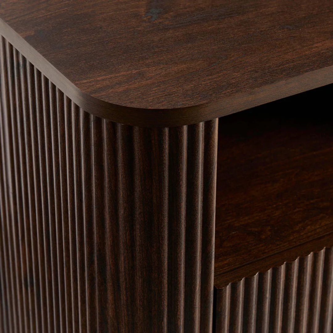 Open Shelf Dark Wooden Bedside Table