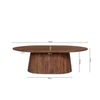 Wooden table with dimensions labeled on a white background