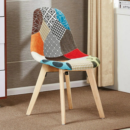 Patchwork Funky Colourful Dining Chair, stand alone in a modern room.