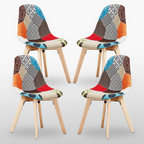 Patchwork Funky Colourful Dining Chairs Set Of 4, white background.
