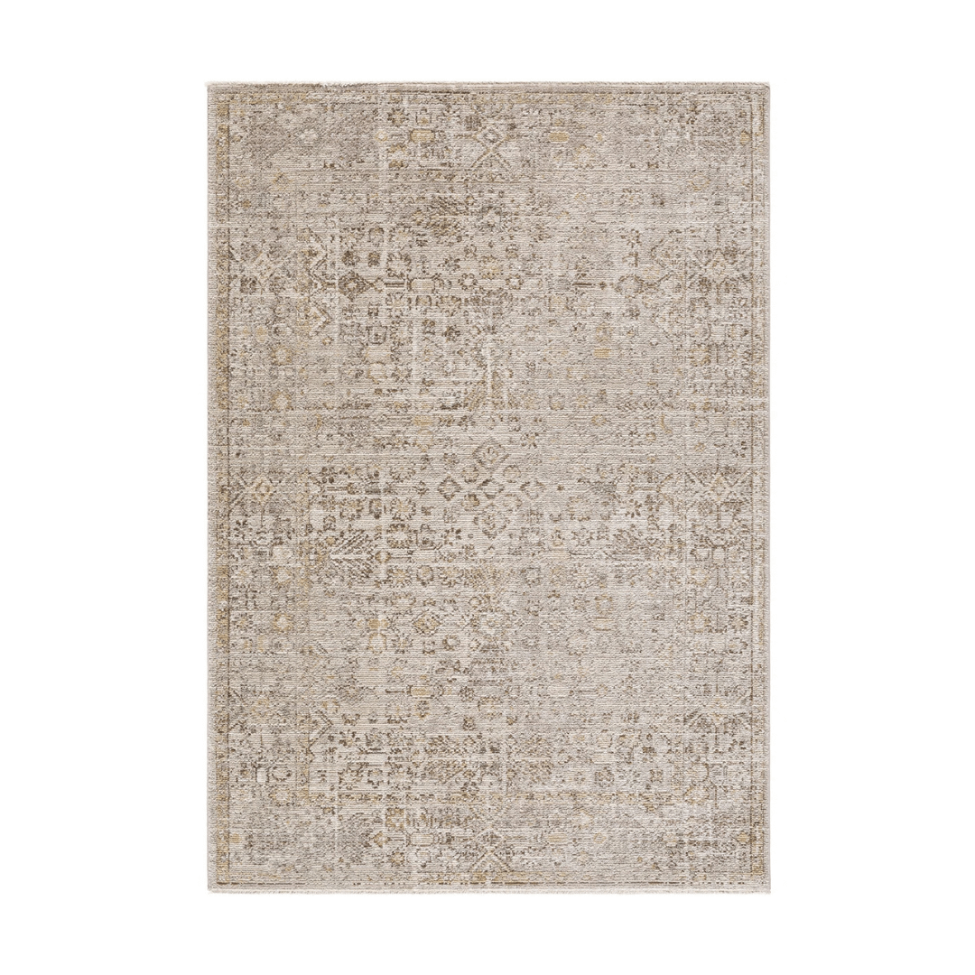 Rectangular beige rug with subtle pattern on a white background