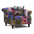 Purple Patchwork Funky Accent Chair, front view.