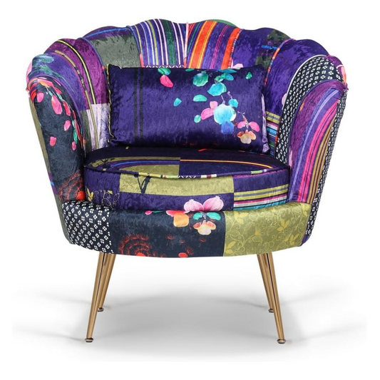 Purple Shell Accent Patchwork Armchair, white background.
