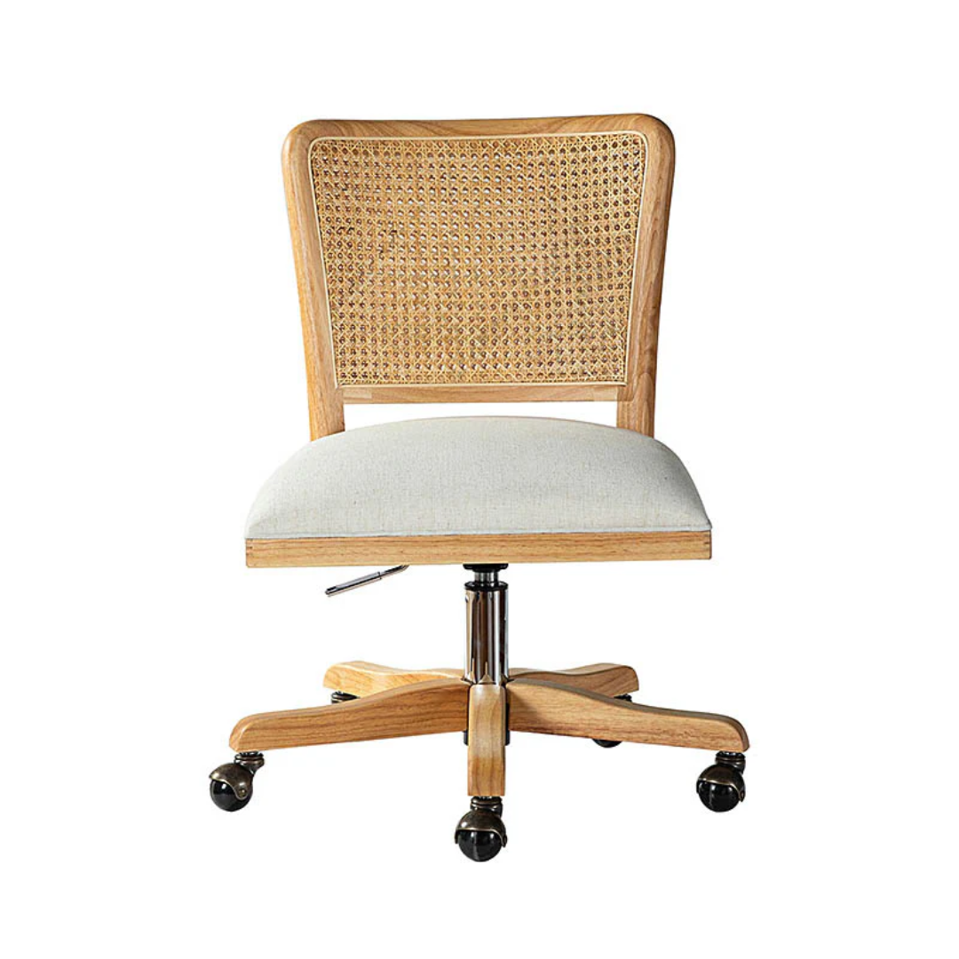 Rattan Armless Ergonomic Desk Chair on a white background front view