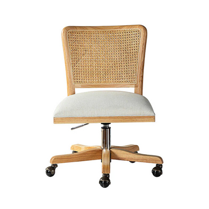 Rattan Armless Ergonomic Desk Chair on a white background front view