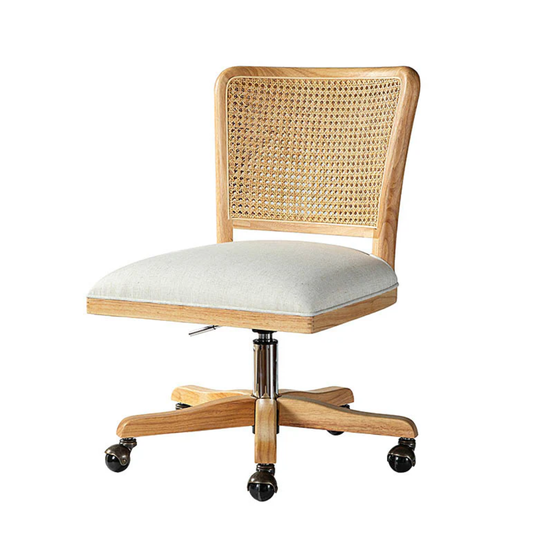 Rattan Armless Ergonomic Desk Chair on a white background side view
