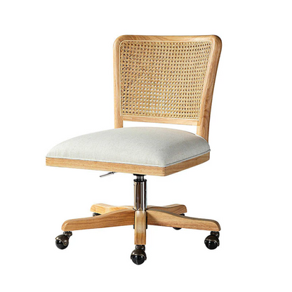 Rattan Armless Ergonomic Desk Chair on a white background side view