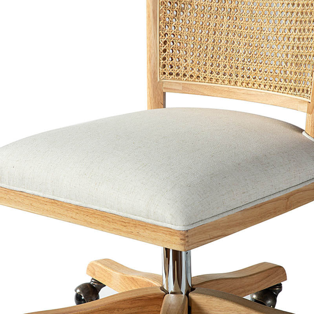 Rattan Armless Ergonomic Desk Chair close up of the linen seat