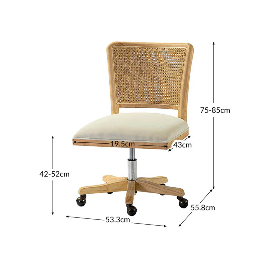Rattan Armless Ergonomic Desk Chair size dimensions chart