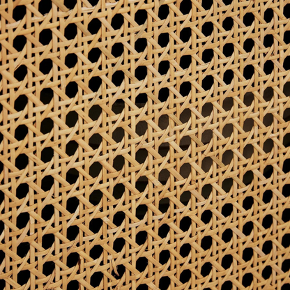 Rattan Black Wooden Console Table, close up to rattan design.