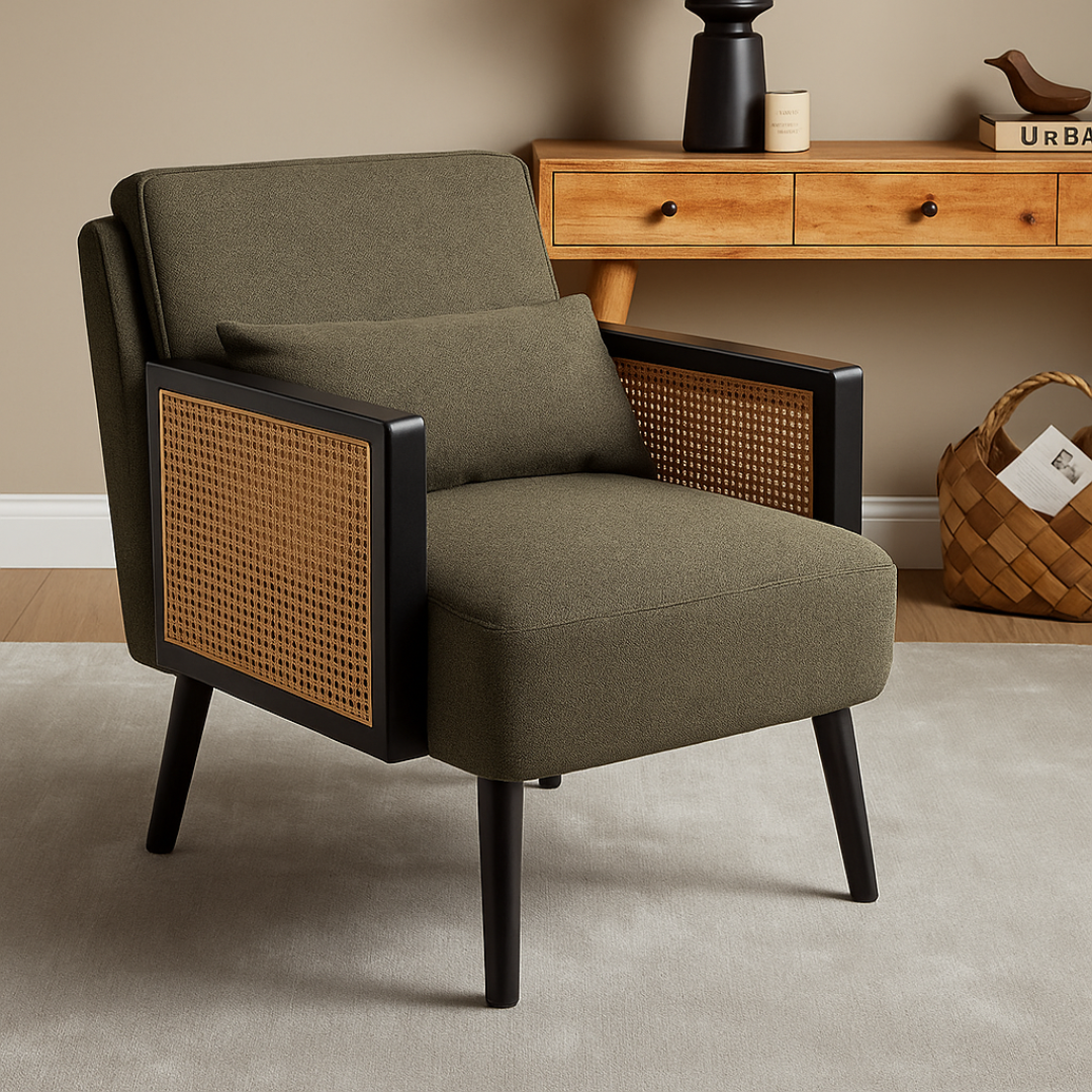 Rattan Khaki Dark Green Armchair