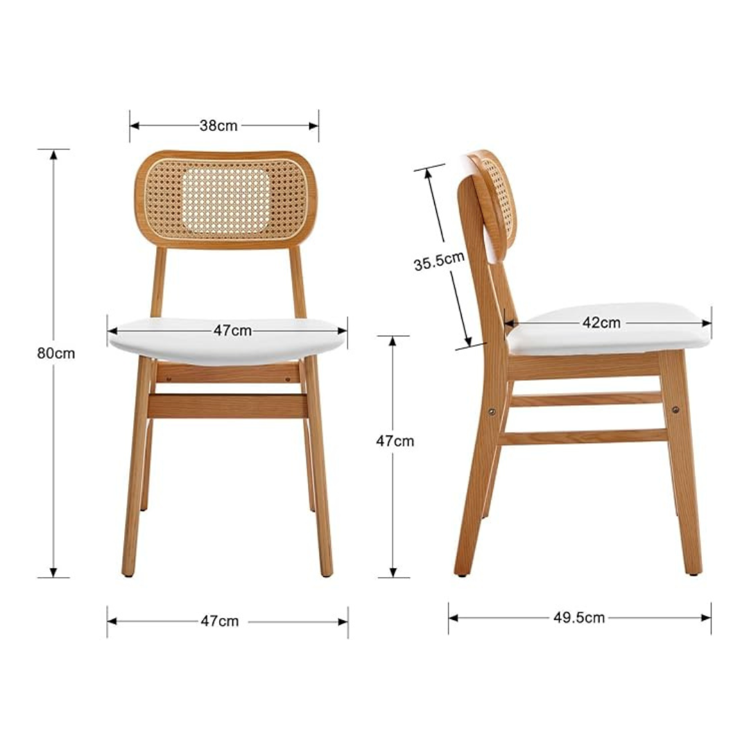 set of 2 rattan mid century dining chairs dimensions.