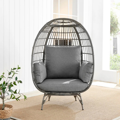 Rattan Standing Egg Chair, in a modern home, front view.