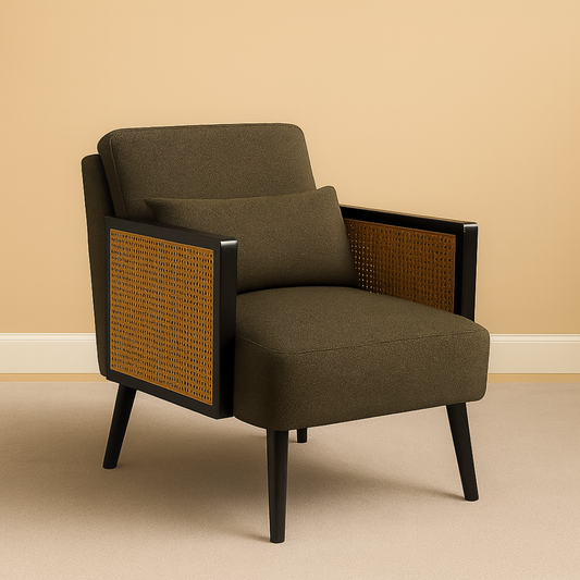 Rattan Khaki Dark Green Armchair