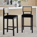 Rattan Kitchen Stools Black Styled in a modern kitchen island front view