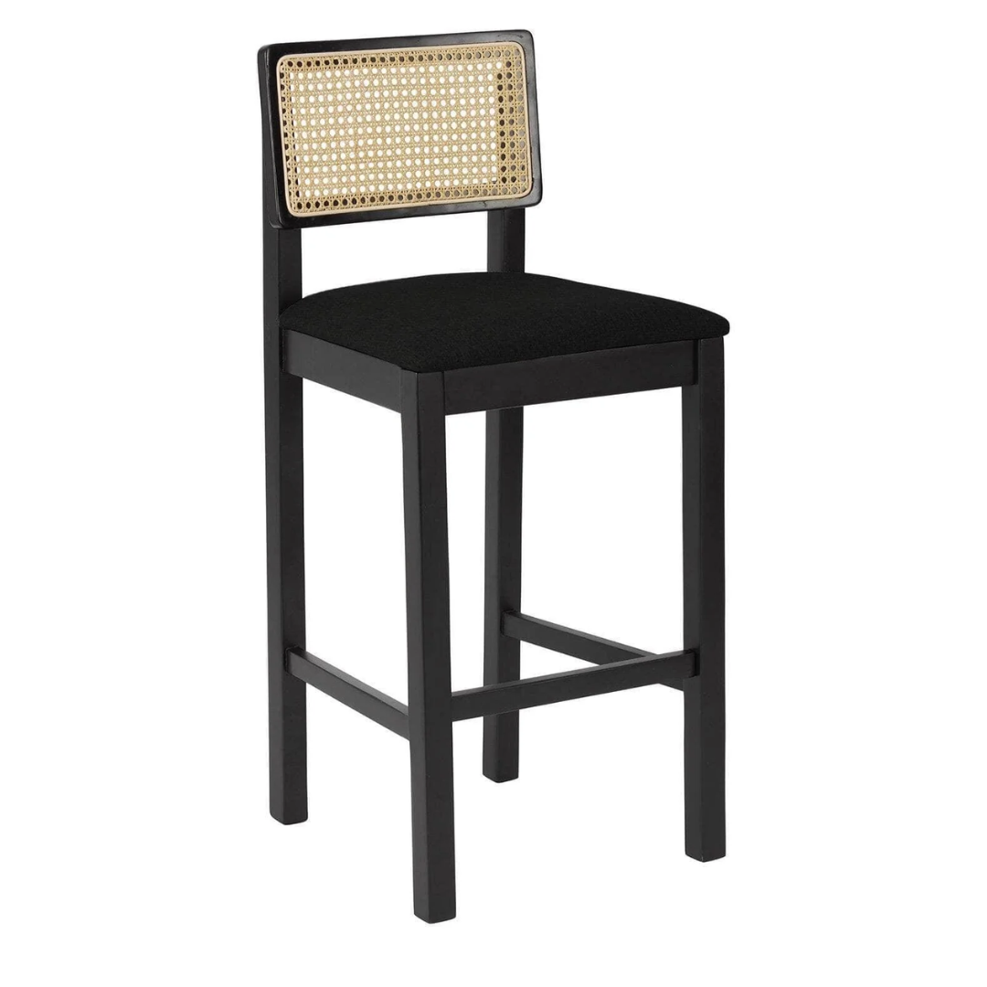 Rattan Kitchen Stools Black front view against a white background