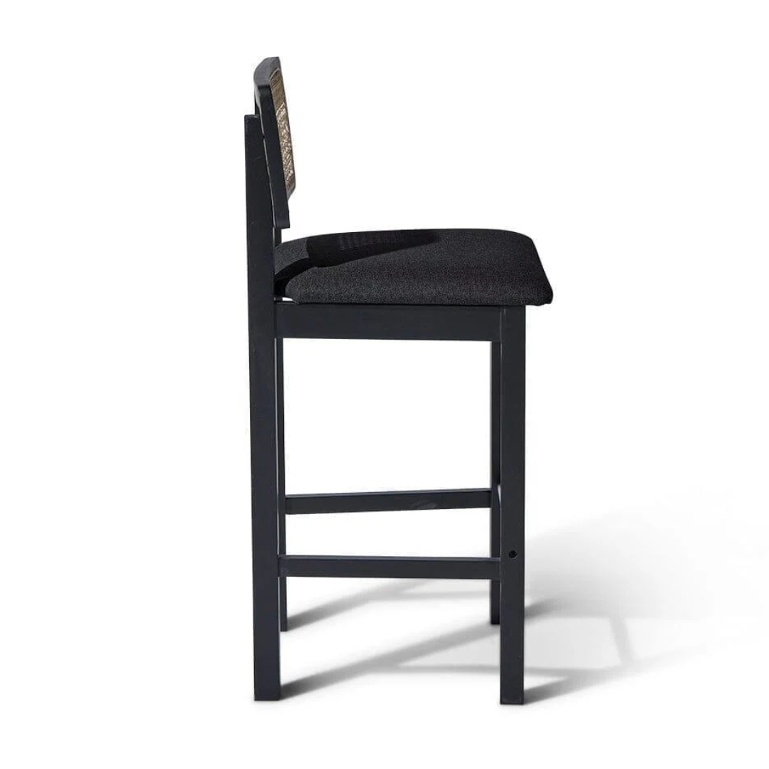 Rattan Kitchen Stools Black side view against a white background