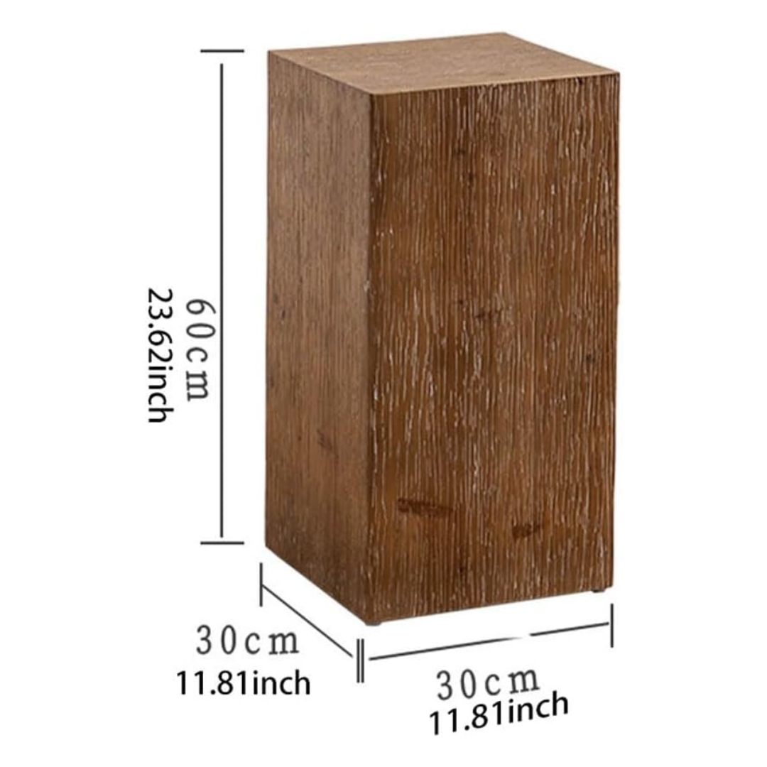 block-style retro wood table with vertical grain texture, medium dimensions.