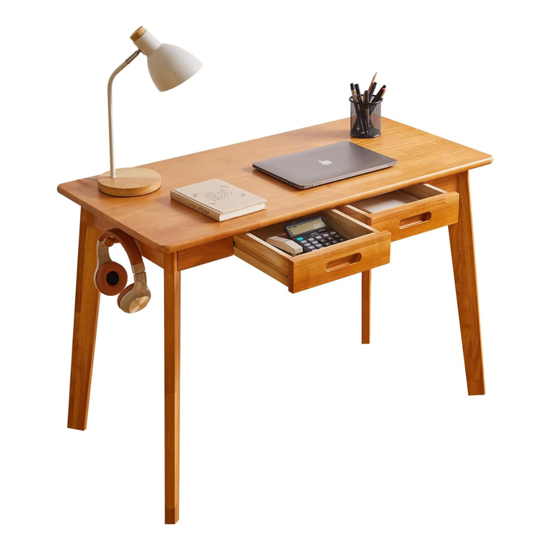 Retro Solid Wooden Desk With Drawers, white background