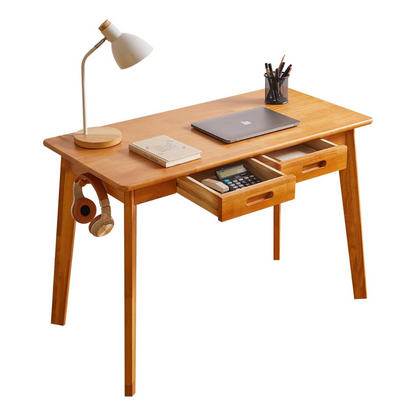 Retro Solid Wooden Desk With Drawers, white background