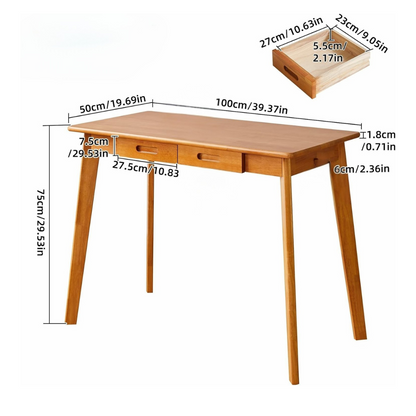 Retro Solid Wooden Desk With Drawers, dimensions