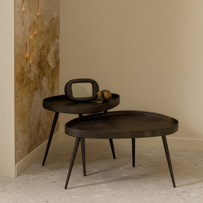 Round Metal Walnut Nest Of Tables