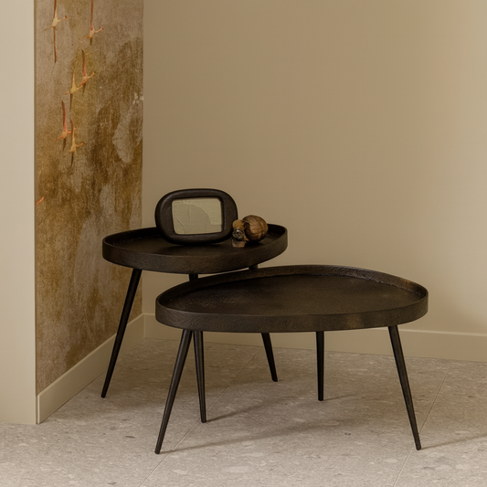 Round Metal Walnut Nest Of Tables