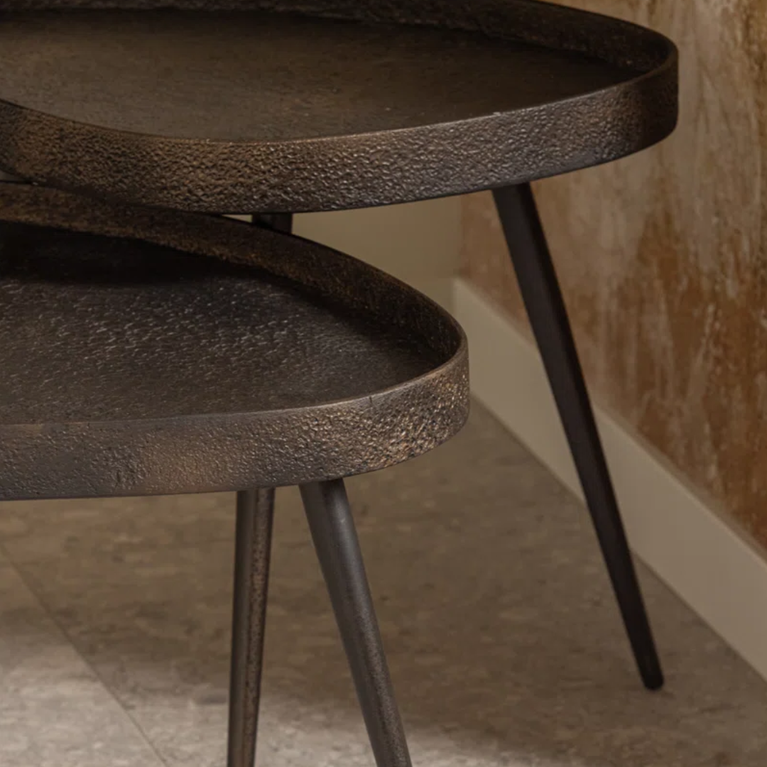 Round Metal Walnut Nest Of Tables
