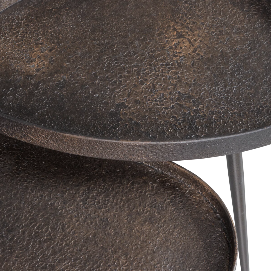 Round Metal Walnut Nest Of Tables
