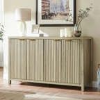 Sand Oak Flute Sideboard, angled view in model home.
