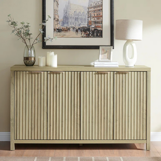 Sand Oak Flute Sideboard, front view in model home.