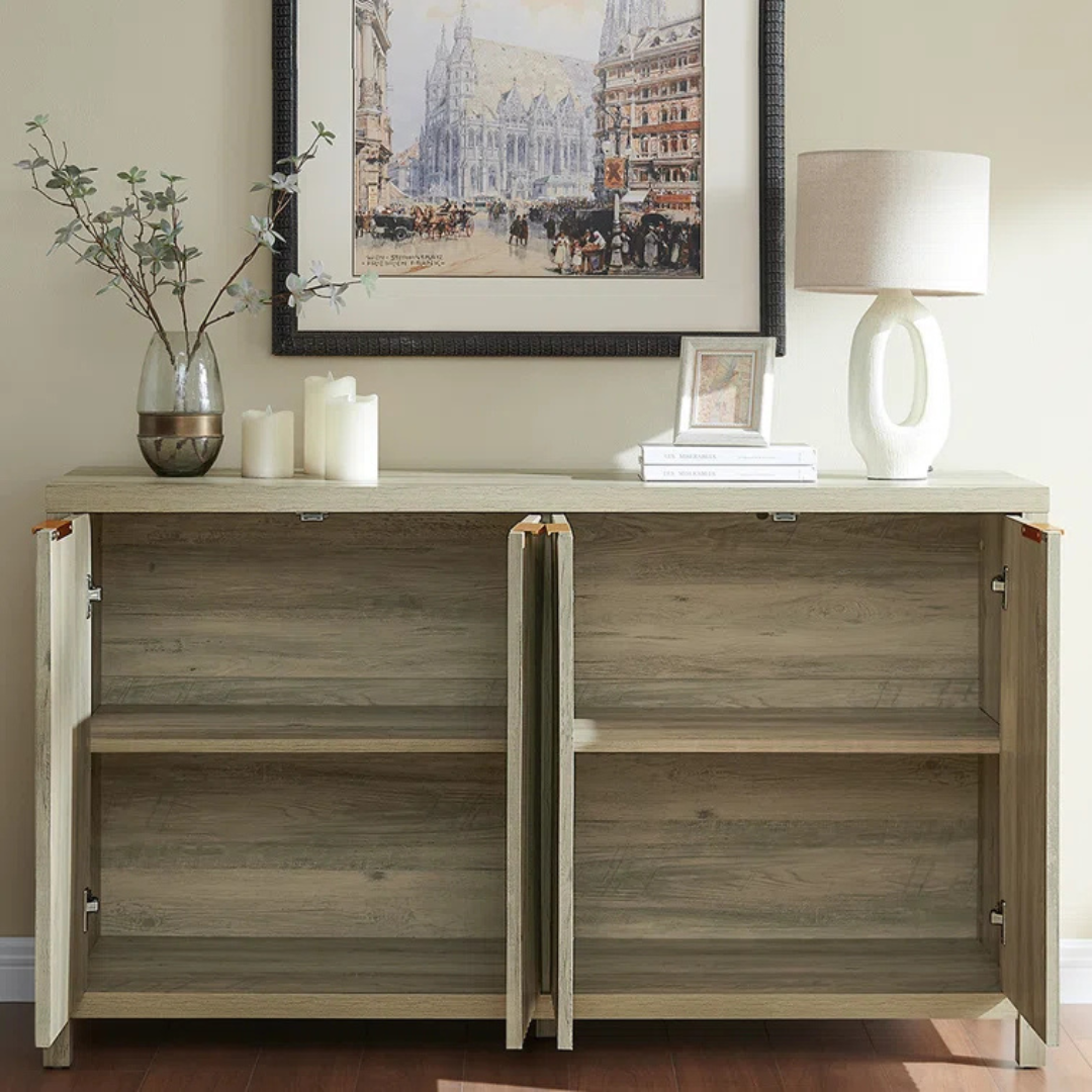 Sand Oak Flute Sideboard, doors open.