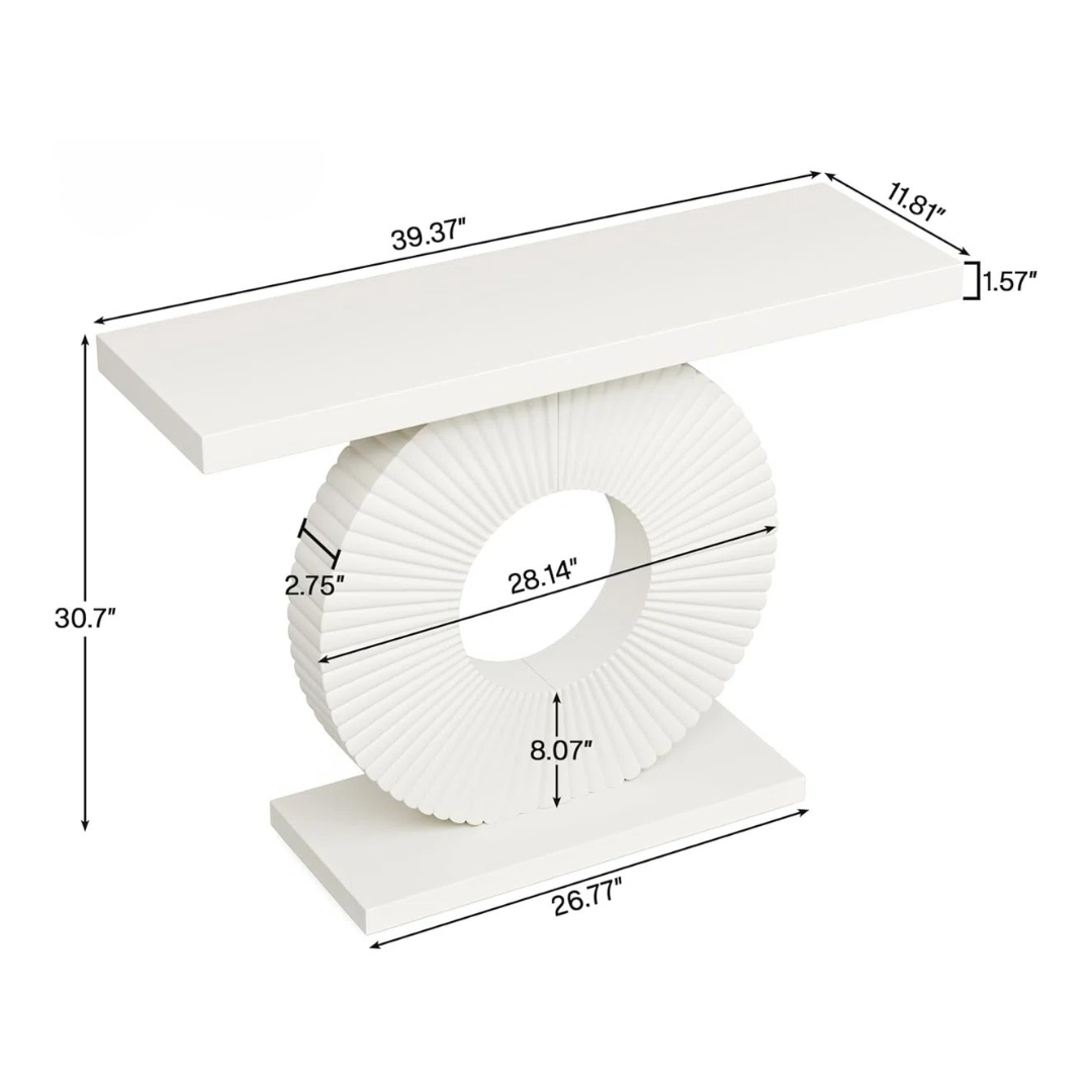 Sculptured Modern White Console Table, dimensions.