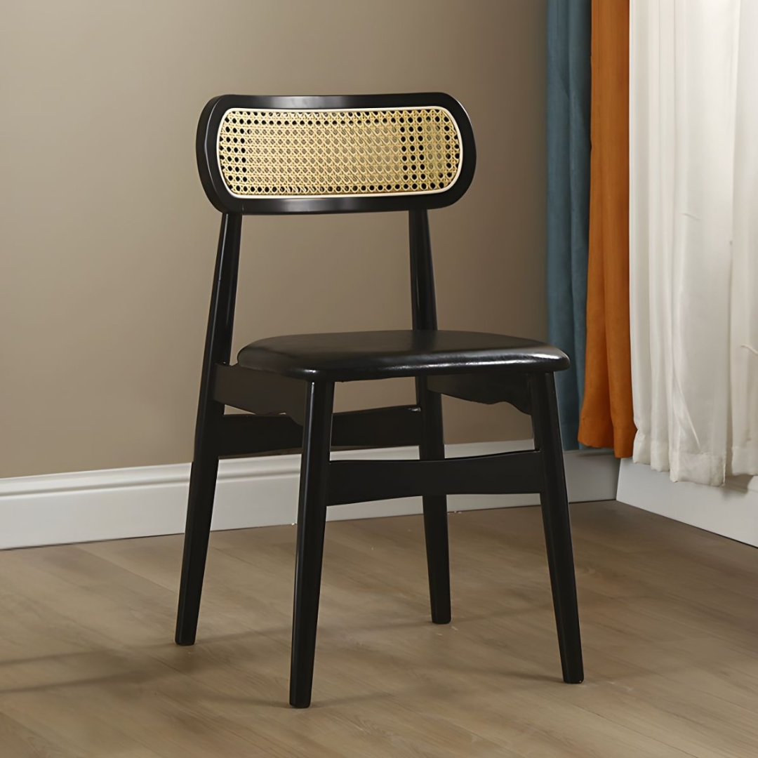 Set Of 2 Dining Black Rattan Chairs