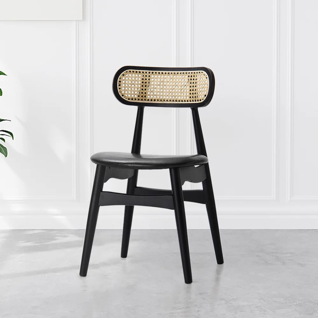 Set Of 2 Dining Black Rattan Chairs
