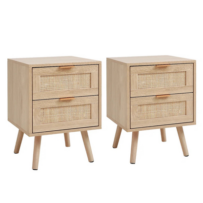 Set Of 2 Rattan Bedside Cabinet, set in a white background.