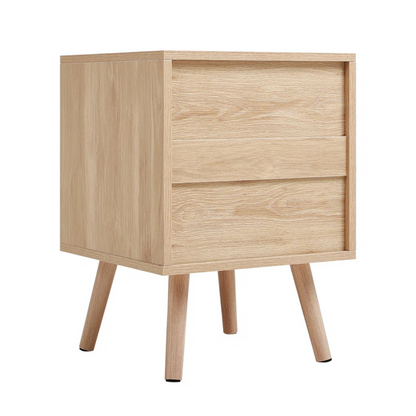 Set Of 2 Rattan Bedside Cabinet, white background, back view.