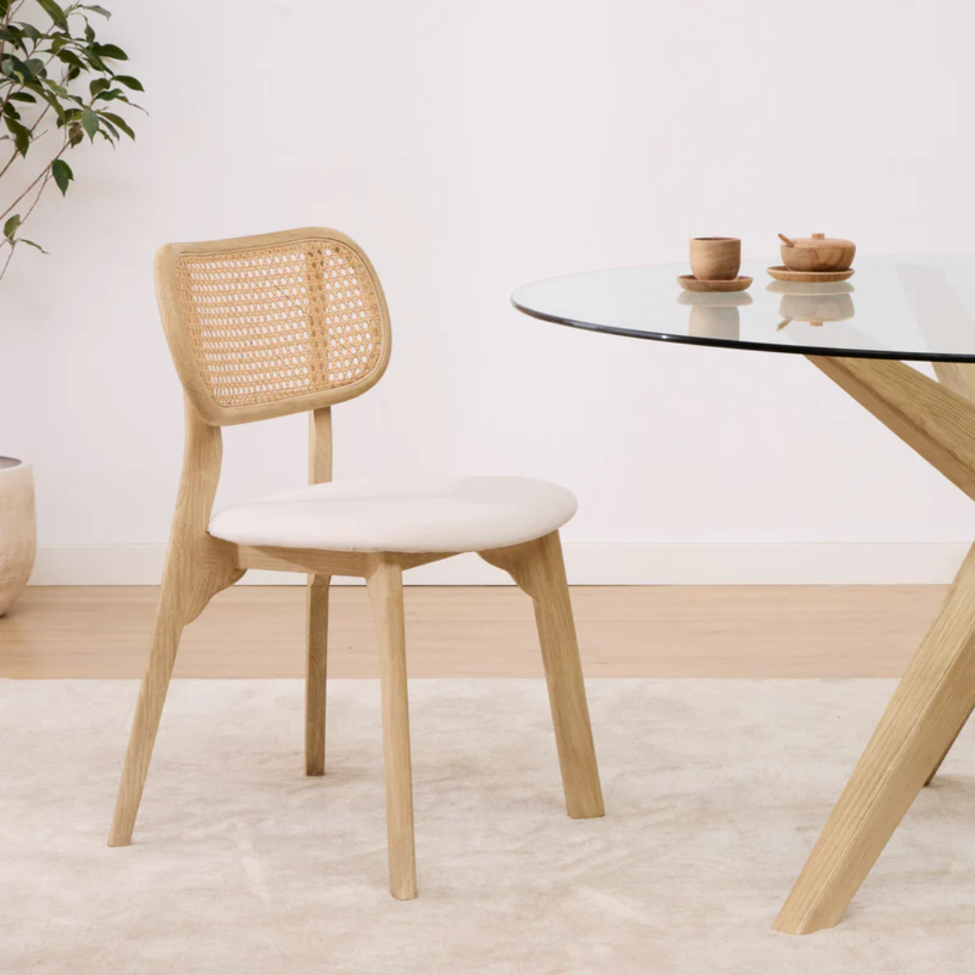 Set Of 2 Rattan Mid Century Modern Dining Chairs