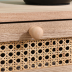 Single Drawer Bedside Table Rattan, close up to rattan drawer.