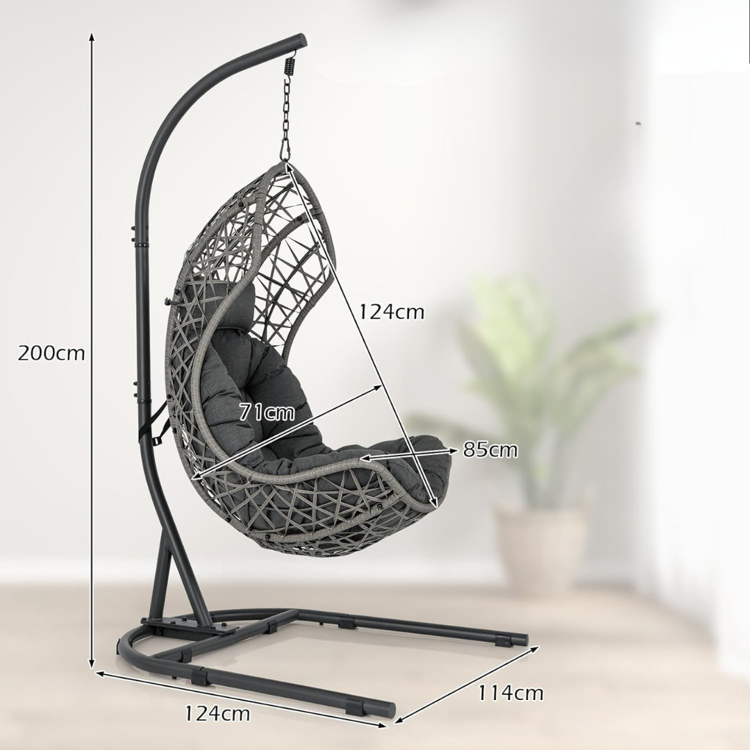 Single Rattan Hanging Egg Chair And Stand, dimensions.