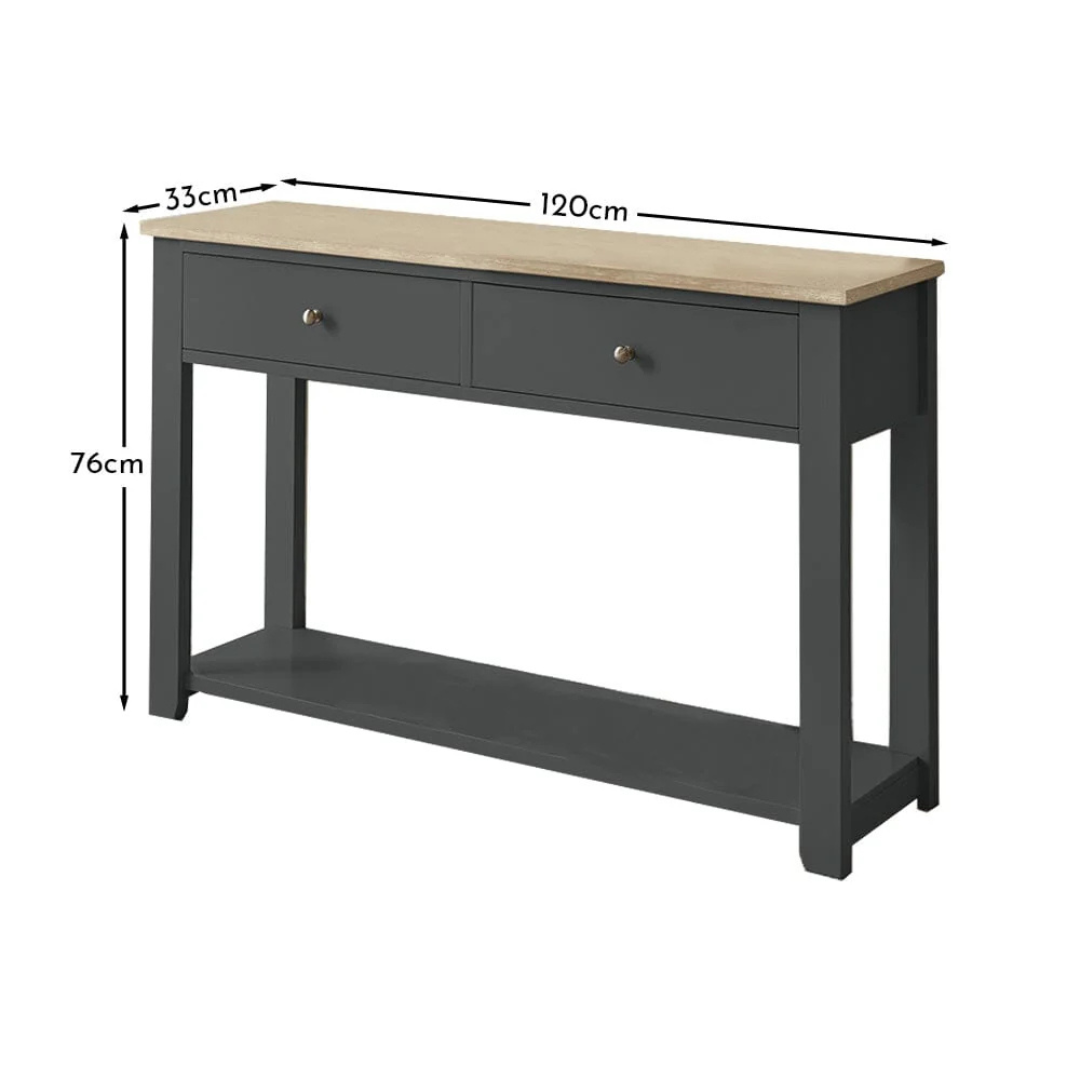 Slate Grey Console Table with Drawers, dimensions.