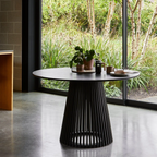 Slatted Wood Black Dining Table Round