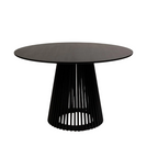 Slatted Wood Black Dining Table Round