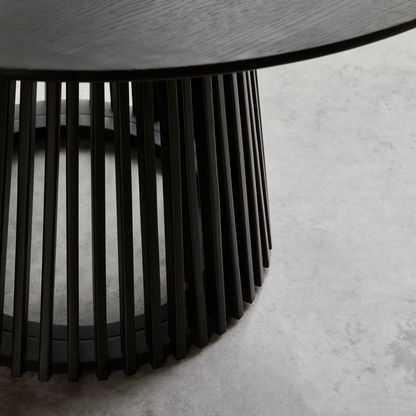 Slatted Wood Black Dining Table Round