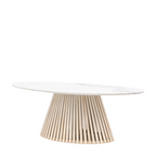 Slatted Wood Oval Marble Dining Room Table