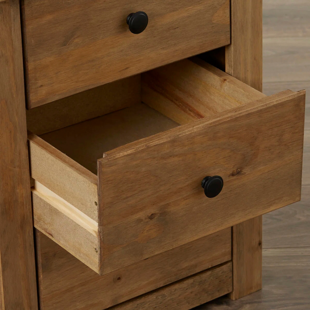 Solid Wood Bedside 3 Drawer Cabinet, close up to drawer.