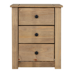 Solid Wood Bedside 3 Drawer Cabinet, front view, white background.